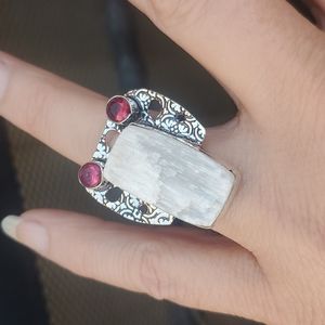New Selenite & Garnet 925 Silver Ring.